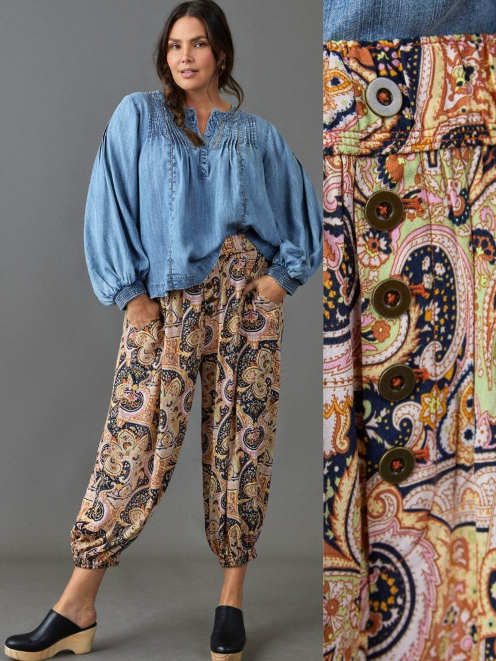 Anthropologie Odette Printed Paisley Pull-On Jogger Pants S